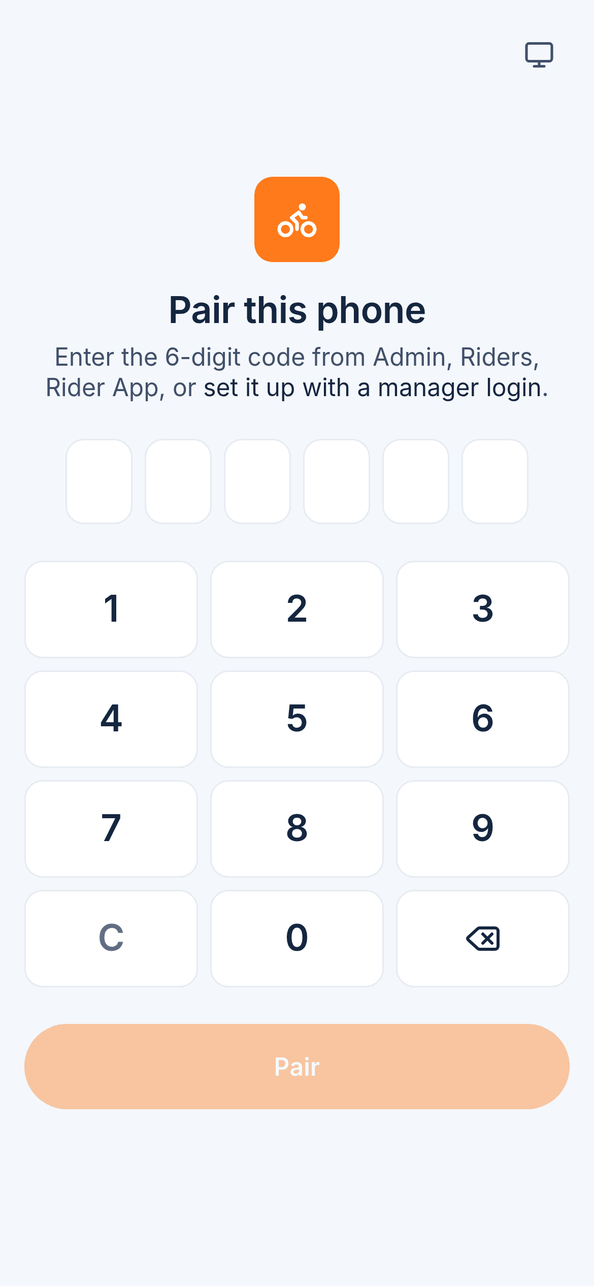 Rider app pairing screen on a phone